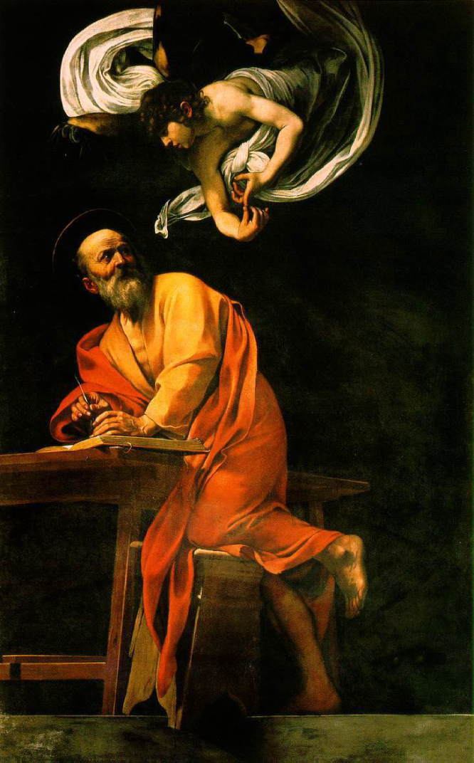 カラヴァッジョ　「The Inspiration of Saint Matthew　」1602　Oil on canvas, 292 x 186 cm　Contarelli Chapel, San Luigi dei Francesi, Rome